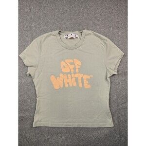 Off-White Womens Green Bubble Logo Tee Slim Fit Baby Tee Cotton Size M Medium
